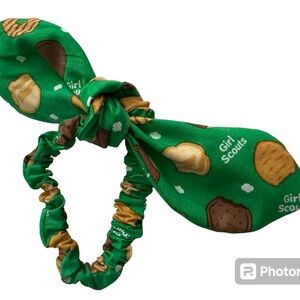 Girl Scouts scarf tie scrunchie hand made USA green cotton rare print gift NWT